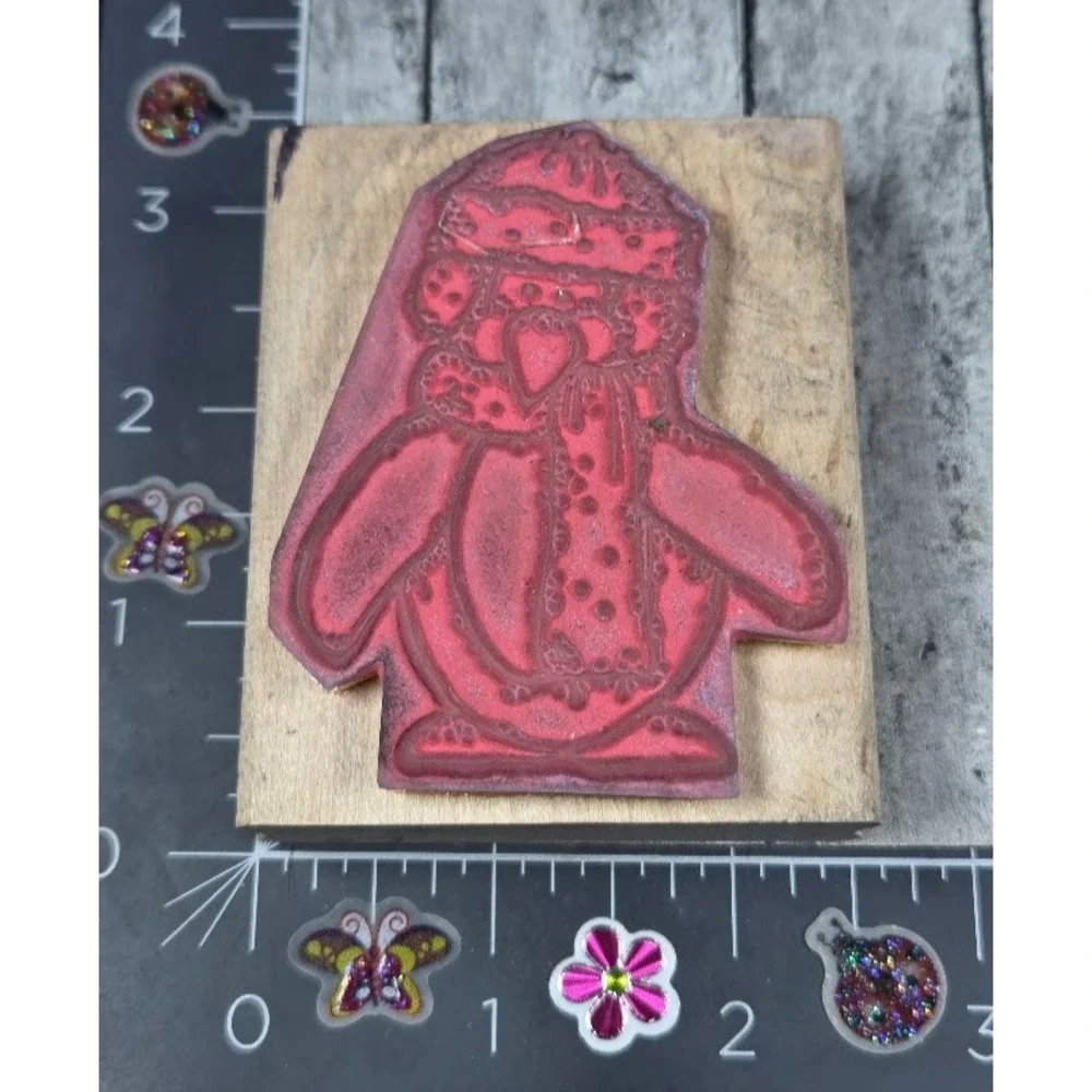 Dots Peter Penguin N227 Winter Scarf Rubber Stamp Wood #J97